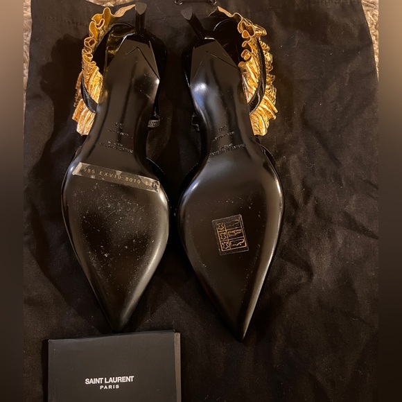 SAINT LAURENT EDIE Slingback Pump Heel Shoe Gold Black Patent-likeNew!originals! - Picture 6 of 8